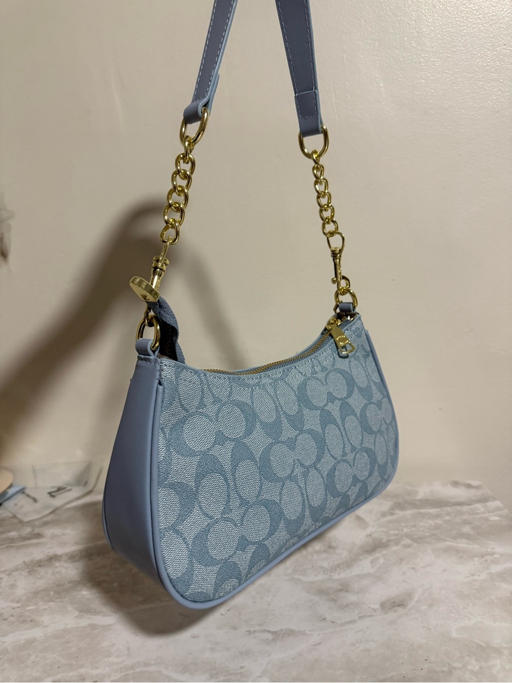 Coach Mini Shoulder Bag in Light Blue with Gold Hardware - Picture 3 of 5